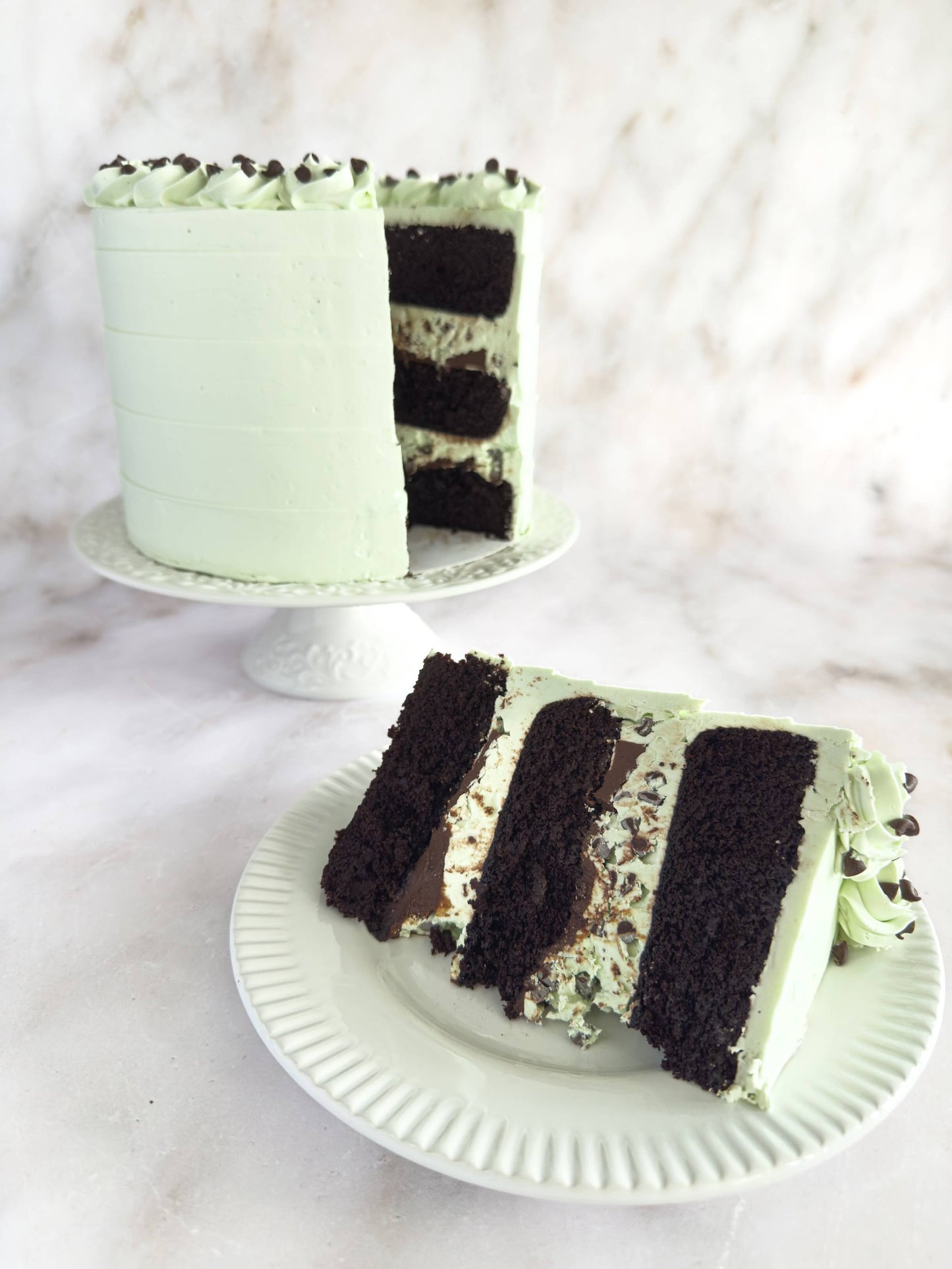 Gluten Free Mint Chocolate Chip Cake Slice
